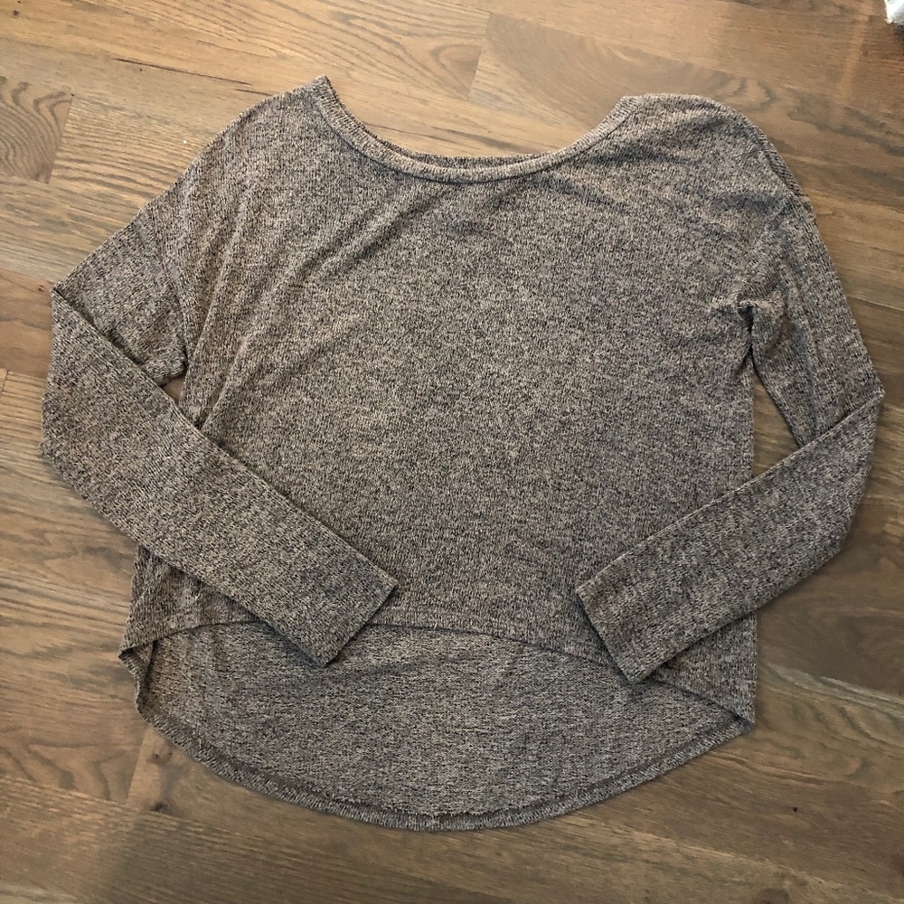 Brown High-Low Spring Weave Sweater